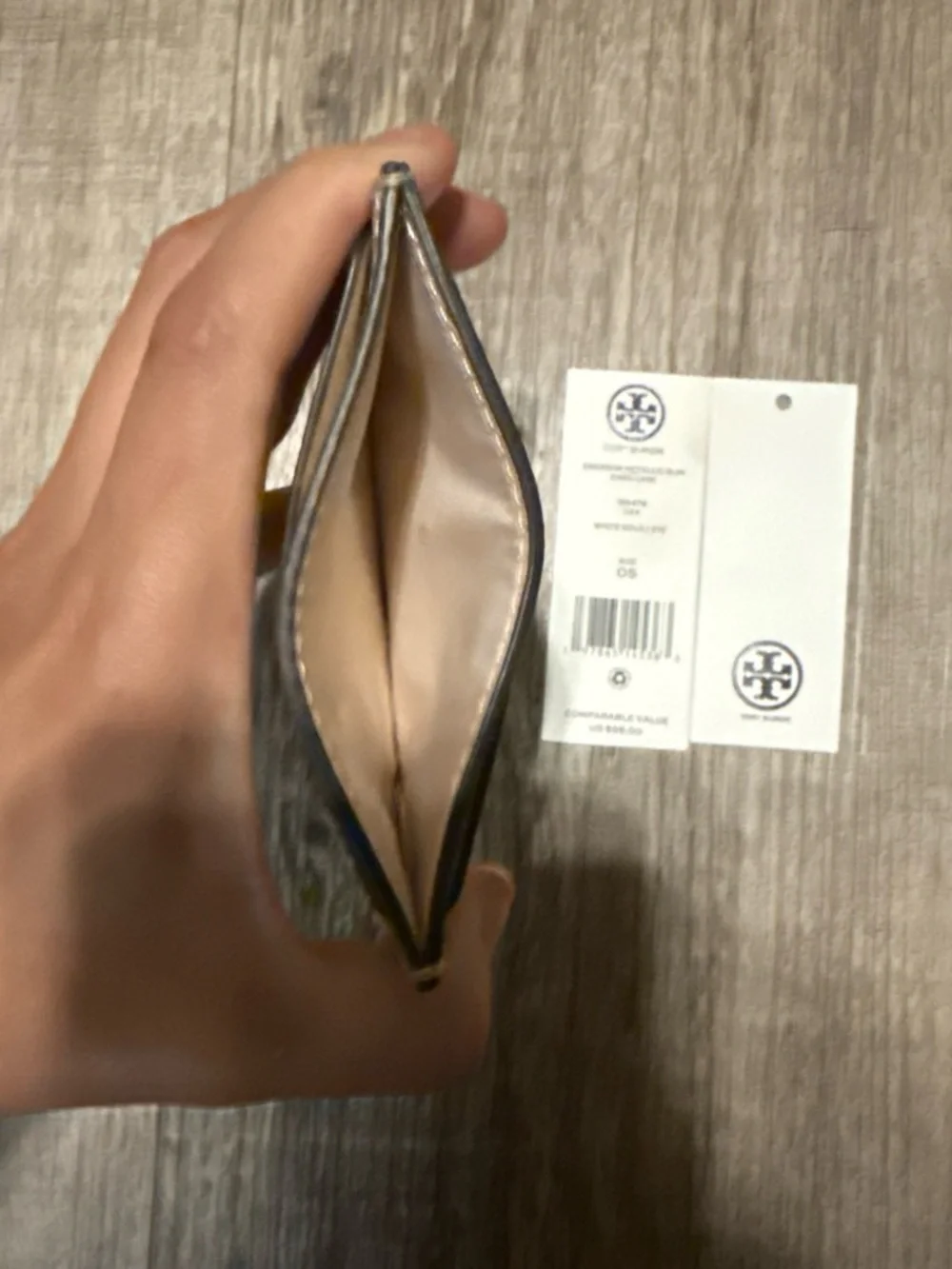 Tory Burch White Gold Metallic Slim Card Holder